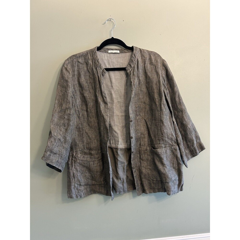 Eileen Fisher Jacket Womens M Brown 3/4 Sleeve Linen Light Jacket